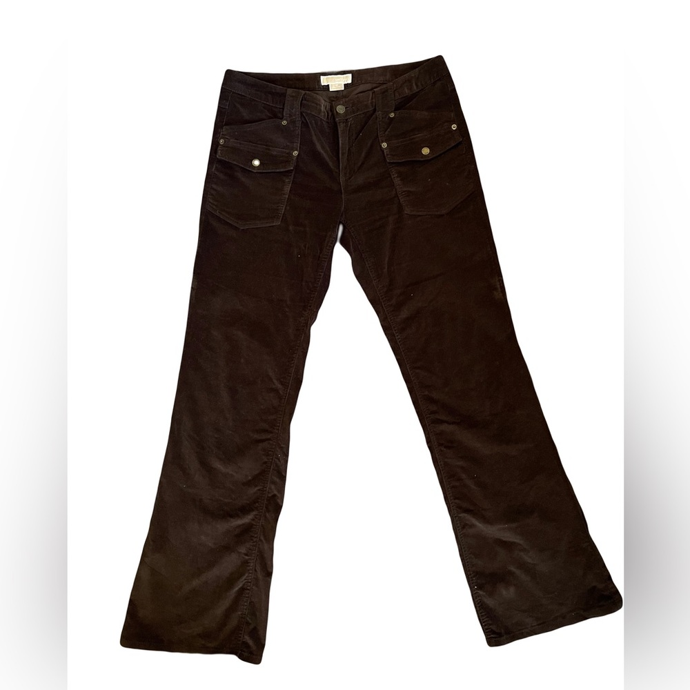 Michael Kors Womens Brown Corduroy Flare Pants Size 12 MK Logo Pocket